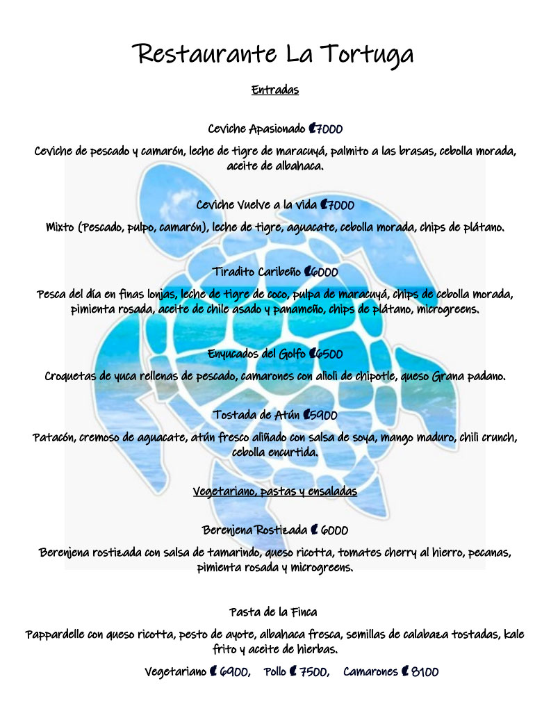 MENU GOURMET LA TORTUGA